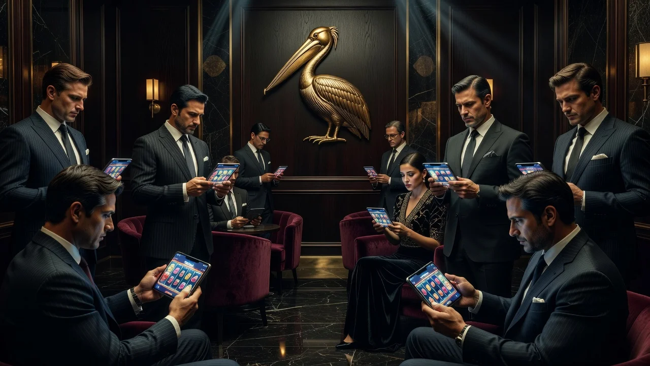 Players on phones in a Pelican Casino slot lobby